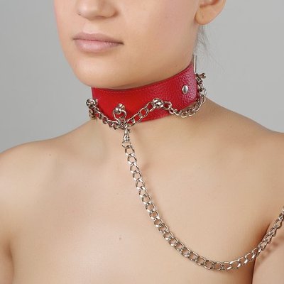 Красный ошейник с металлической цепочкой Sitabella® BDSM