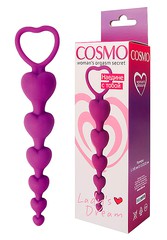 Анальная цепочка Cosmo в форме сердец, фиолетовый силикон, 18,5см