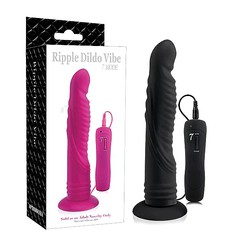 Анальный дилдо на присоске Ripple Dildo Vibe 8', 7 реж, черный силикон, 22х3-3,7см