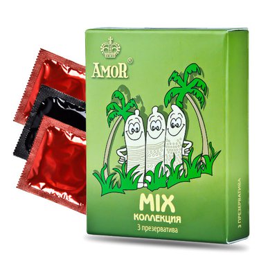 Презервативы Amor® Mix (ребристые и красный) в смазке, 52-54мм, 1уп/3шт, годен до 07.23г
