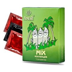 Презервативы Amor® Mix (ребристые и красный) в смазке, 52-54мм, 1уп/3шт