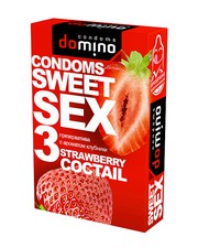 Оральные презервативы для минета Domino Sweet Sex Strawberry Coctail, 1уп/3шт, годен до 08.25г