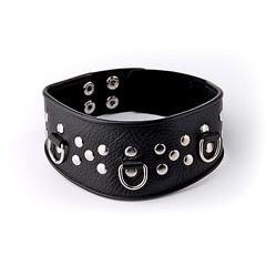 Широкий ошейник Sitabella® BDSM с поводком, натуральная кожа, черный
