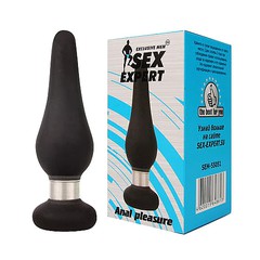 Анальная пробка Exclusive men™ Sex Expert, с мет. кольцом, черный силикон, 10х3см
