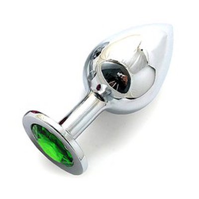 Анальная пробка Notabu BDSM, металл, светло-зеленый страз, 9,3х3,8см/320г