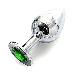 Анальная пробка Notabu BDSM, металл, светло-зеленый страз, 9,3х3,8см/320г