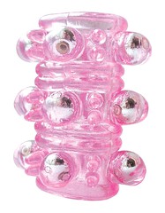 Стимулирующая насадка Crystal Sleeve с бусинами, розовая, 5х2см