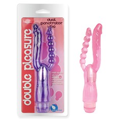 Вибратор Double Pleasure для двойного проникновения, розовый, 27см