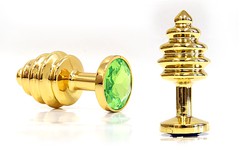 Анальная пробка Notabu BDSM Small Gold, светло-зеленый кристалл, 7,5х3см/136г