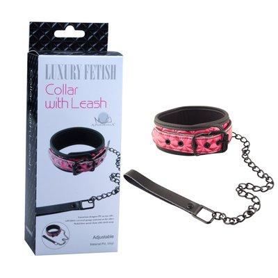 Розовый ошейник Luxury Fetish с черной цепью