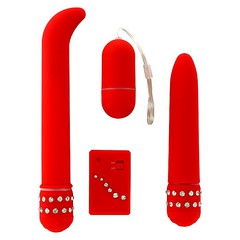 Набор вибромассажеров Diamond red gift set с кристаллами, красный