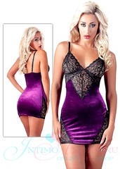 Бархатная сорочка Cottelli Collection с кружевом, фиолетовая, M(46-48р)