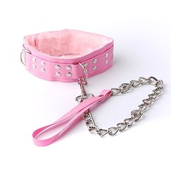 Розовый ошейник с мехом на поводке Sitabella® BDSM