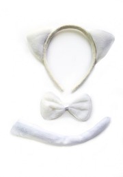 Набор для ролевого костюма белой кошечки (ободок, бабочка, хвостик), иск/мех