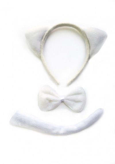 Набор для ролевого костюма кошечки (ободок, бабочка, хвостик), белый иск/мех
