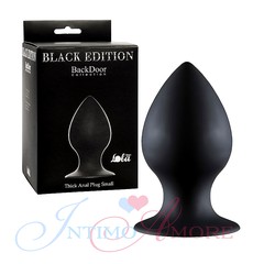 Анальная пробка BackDoor Thick Anal plug small на присоске, черный силикон, 8х4см