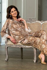Пижама Mia-Amore Cappuccino с кружевом на рукавах, 70% шелк натуральный, XS(40-42р)