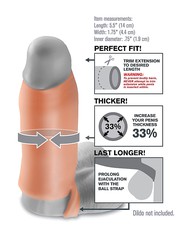 Утолщающая на 33% насадка Real Feel Enhancer 5,5' из Fanta Flesh® с петлей на мошонку, 13,5х3,5см