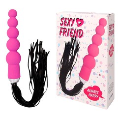 Мягкая плетка Sexy Friend с гибкой анальной елочкой, черно-розовая, 18х2,4-4см/50см