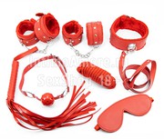 Красный БДСМ набор 7 предметов, экокожа и мех