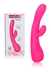 Умный вибратор Impress™ Tongue (i™12 реж/2 мотора, усилитель оргазма), розовый силикон, 21х3,8см