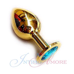 Анальная пробка с кристаллом Large Gold Blue