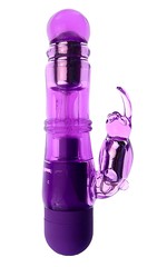 Фиолетовый вибратор со стимулятором-зайчиком True Love Honey Bunny, 20,5х4см