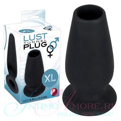 Большой открытый анальный плаг Lust tunnel plug XL с тоннелем, черный силикон, 13х5,9см