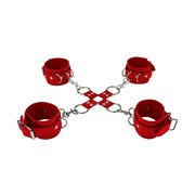 Бондаж для hogtie Ouch! Leather Cuffs (наручники, оковы, X-фиксатор), красный