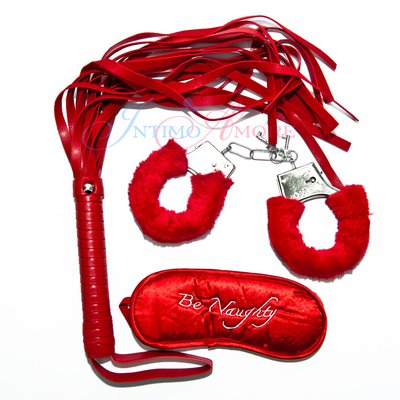 Набор влюбленных (плетка, наручники, повязка), красный