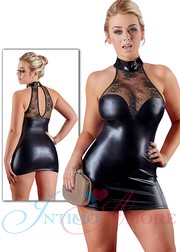 Блестящее платье Cotelli Collection wetlook с кружевом, черное, M(46-48р.)