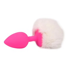 Анальная пробка Sexy Friend Funny tail, розовый силикон, белый хвост, 7х2,8см