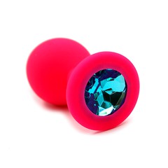 Анальная пробка Kanikule™ розовый силикон с голубым стразом, 8х3,3см/42г