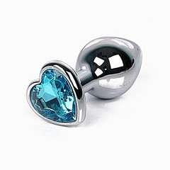 Анальная пробка с сердцем, голубой страз, металл, 8х3см/155г
