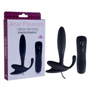 Черный вибро-массажер простаты Anal Pleasure, силикон, 7 режимов, 12х1,2-2,3см