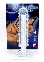 Мягкая удлиняющая насадка Crystal Clear Penis Sleeve, +2,5см, с петлей на мошонку, 14,5х3,5-4см