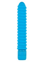 Вибромассажер Funky Ribbed с рельефом для оргазма, голубой силикон, 15,3х2,6см