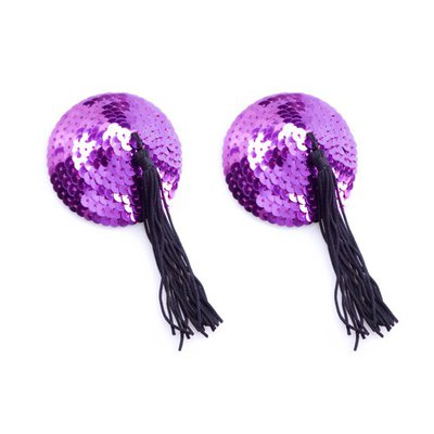 Фиолетовые пэстисы с пайетками и черными кисточками