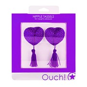 Фиолетовые пэстисы-сердца Ouch! Tassels из атласа со стразами, клеевые, 5,5см