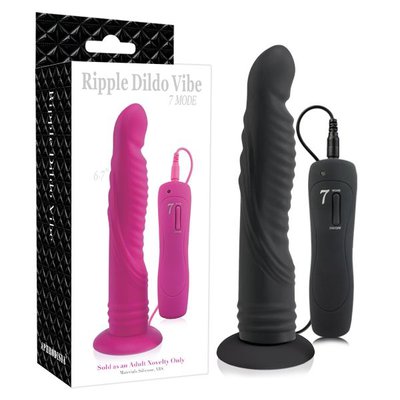 Анальный дилдо на присоске Ripple Dildo Vibe 6,7', 7 реж, черный силикон, 17,8х2,5-3,2см
