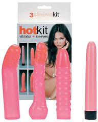Секс-набор Hot-kit (вибратор с насадками), розовый, 15см