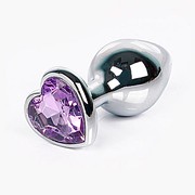 Анальная пробка с сердцем, сиреневый страз, металл, 8х3см/155гр.