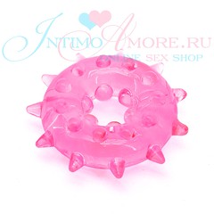 Эрекционное кольцо Sexy Friend с шипиками и шариками для доп. стимуляции, розовое, d1,5/4см