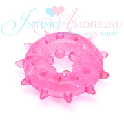 Эрекционное кольцо Sexy Friend с шипиками и шариками для доп. стимуляции, розовое, d1,5/4см