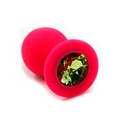 Анальная пробка Kanikule™ розовый силикон с зеленым стразом, 8х3,3см/42г