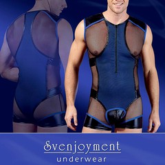 Боди-сетка Svenjoyment Style Body jumpsuit со вставками wetlook, черно-синее, L(52-54р.)