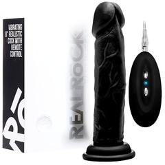 Мощный вибратор Real cock 8' Realistic & Rocksolid на присоске, черный, 10 реж., 20х4,2см