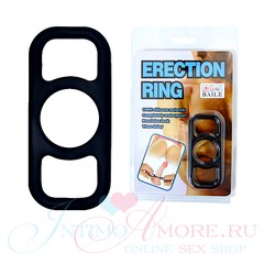 Мужское эрекционное кольцо Erection ring с ушками, черный силикон, d2,5см