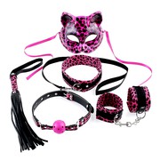 Виниловый комплект для бондажа Fetish Fantasy Series® Kinky Kitty Kit™, розовый леопард