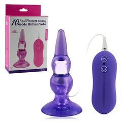 Анальная пробка Bulbs на присоске, фиолетовая, 10 режимов, 12,2х3 см